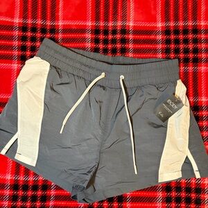 Cotton On Body Charcoal Gray Athletic Shorts with Cream Panels